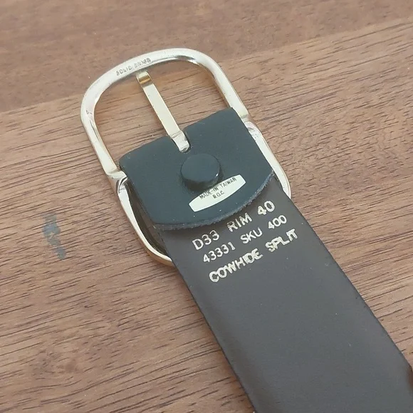 Vintage Taiwan ROC Black Cowhide Split Leather Belt Size 40 - Picture 5 of 6